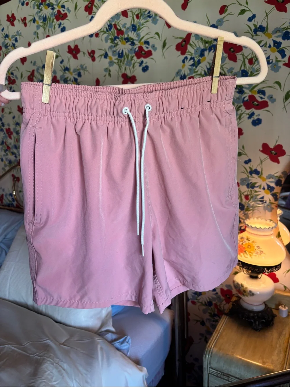 hollister dusty salmon pink lined swim trunks men’s xs coastal beach shorts euc